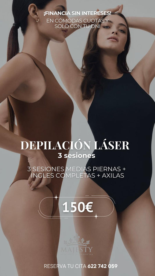 Depilación Láser | 3 Sesiones de Medias Piernas + Ingles Completas + Axilas